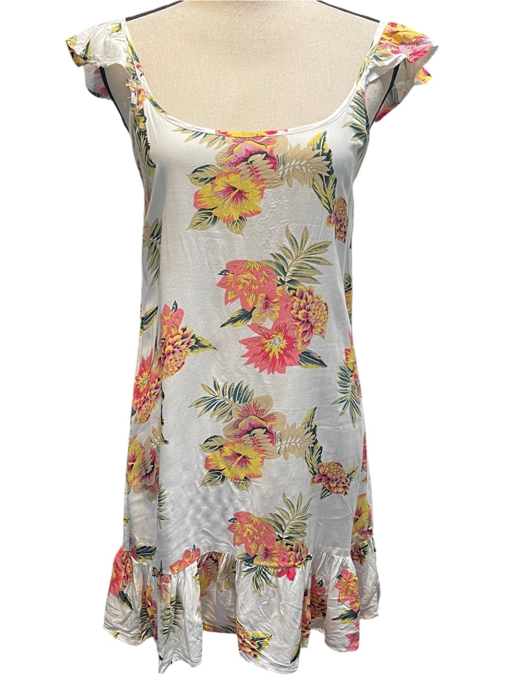Salty‎ Lemon Tropical Floral Print Flowy Summer Beach Vacation Dress Women's S
